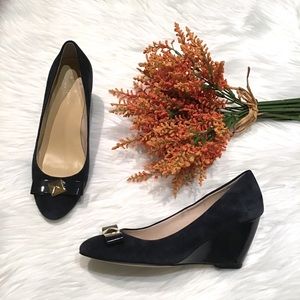 Kate Spade ‘Cayley’ blue suede wedges w/ bow